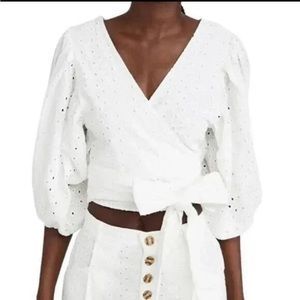 LSpace White Eyelet Cross Over Tie Top - Size Largr